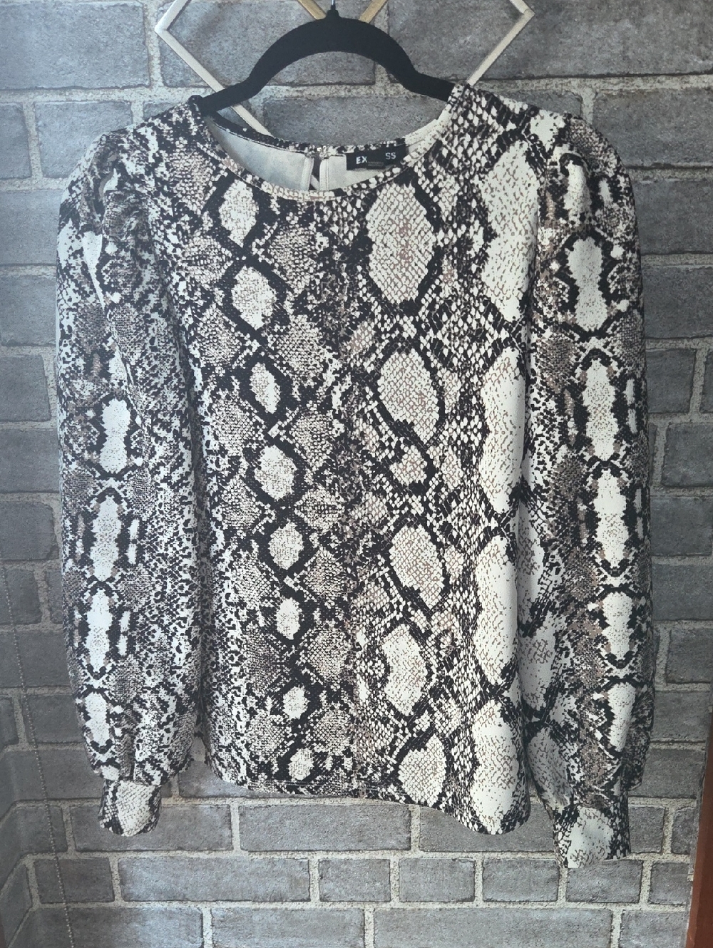 Express Snake-Print Puff Sleeve Blouse in Black, White, and Brown